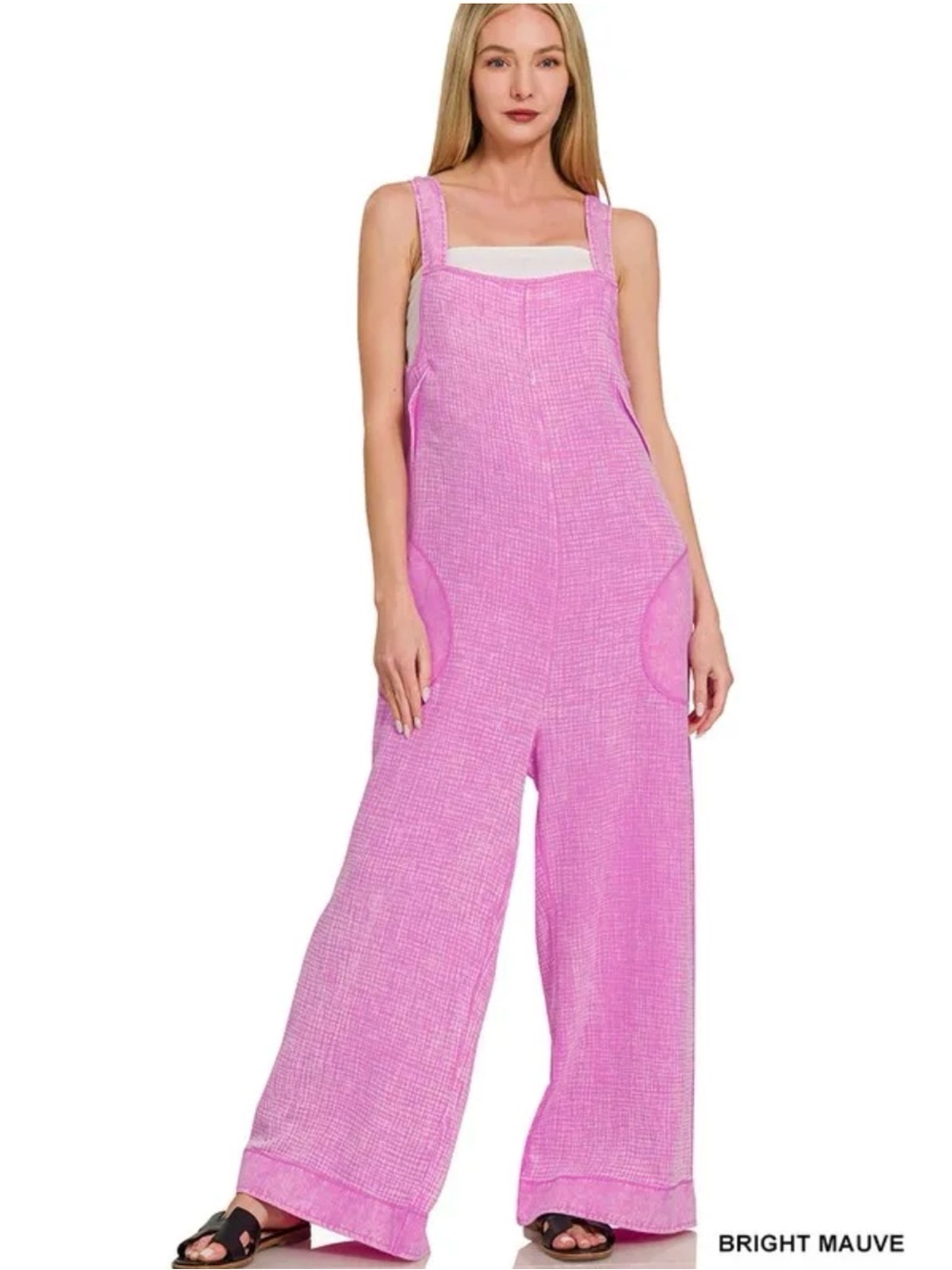 Zenana Bright Mauve Wide-Leg Overalls Jumpsuit